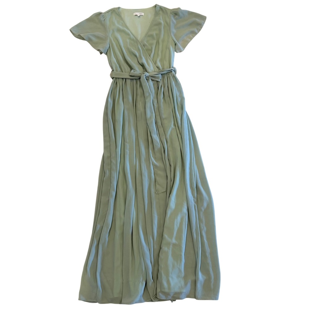 Baltic Born Lydia Maxi Dress Sage Green Flutter Sleeve Wrap Gown DM1963 XS